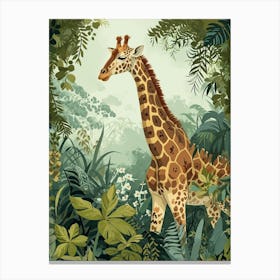 Giraffe With Leaves Colourful Illustration 2 Canvas Print