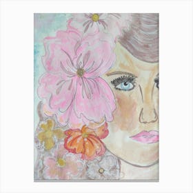 Lady with flower in her hair Canvas Print