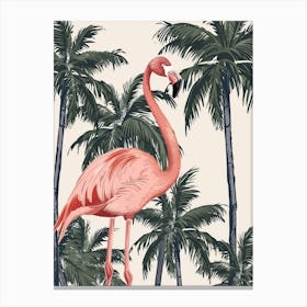 Lesser Flamingo And Palm Trees Minimalist Illustration 2 Canvas Print