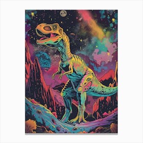 Neon Dinosaur Space Illustration 1 Canvas Print