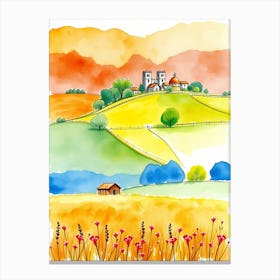 Watercolor Of A Farm 1 Canvas Print