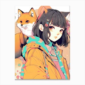 Pretty Anime Girl with Fox 12 Canvas Print