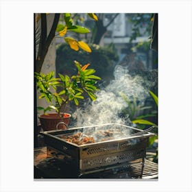 Bbq Grill With Smoke Canvas Print