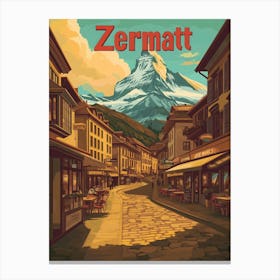 Aihrgdesign A Retro Travel Poster For Zermatt 2 Canvas Print