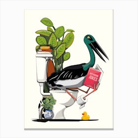 Black Stork On The Toilet Canvas Print