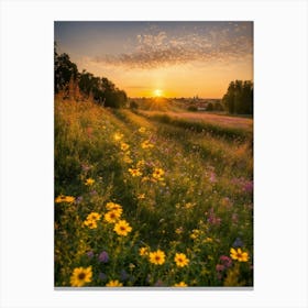 Sunset Over Wildflowers Canvas Print