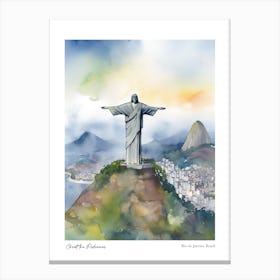 Christ The Redeemer, Rio De Janeiro, Brazil 4 Watercolour Travel Poster Canvas Print