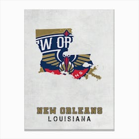 New Orleans Pelicans New Orleans Louisiana State Map Canvas Print