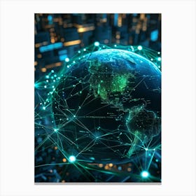 A Complex Network Of Intertwining Glowing Fibers Representing Global Telecom Connections And Financi (2) Canvas Print