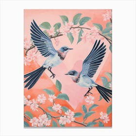 Vintage Japanese Inspired Bird Print Mockingbird 1 Canvas Print