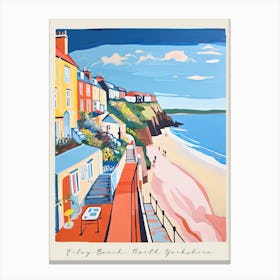 Poster Of Filey Beach, North Yorkshire, Matisse And Rousseau Style 4 Canvas Print