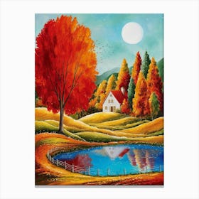 Autumn By The Pond Canvas Print