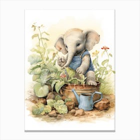 Elephant Painting Gardening Watercolour 2 Canvas Print
