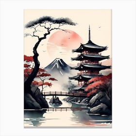 Japanese Landscape Watercolor Painting (2) Canvas Print