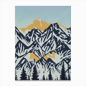 Nordic Three Colour Scandinavian Forest Mountains Minimalist Sunset Sunrise Canvas Print