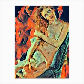 Nude Woman On Fire Canvas Print