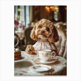 Cavapoo Having Afternoon Tea 2 Canvas Print