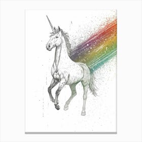 Rainbow Unicorn Black & White Watercolour Splash Canvas Print