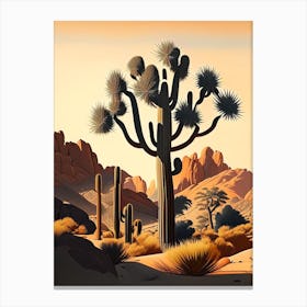 Joshua Trees In Mountains Vintage Botanical Line Drawing  (2) Canvas Print