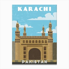 Karachi, Pakistan - Retro travel minimalist poster Canvas Print