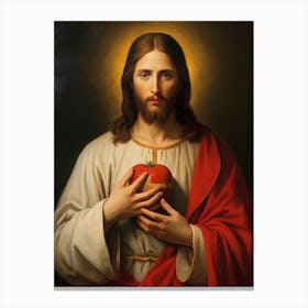 Sacred Heart Of Jesus, Oil On Canvas Portuguese School, 19th Century 009 Canvas Print