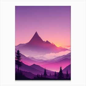 Misty Mountains Vertical Composition In Purple Tone 3 Canvas Print