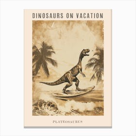 Vintage Plateosaurus Dinosaur On A Surf Board 3 Poster Canvas Print