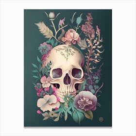 Skull With Floral Patterns 1 Pastel Botanical Canvas Print