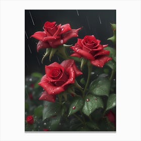 Red Roses At Rainy With Water Droplets Vertical Composition 45 Canvas Print