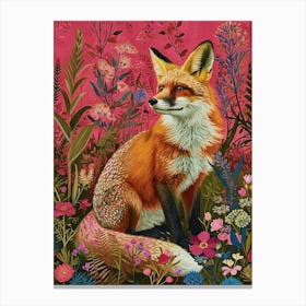 Floral Animal Painting Fox 3 Canvas Print