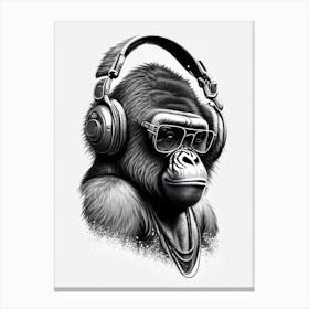 Gorilla Using Dj Set And Headphones Gorillas Pencil Sketch 1 Canvas Print