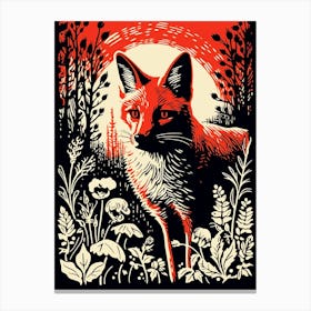 Linocut Red Fox Illustration 1 Canvas Print
