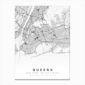 Queens Brooklyn New York Usa White Map Canvas Print