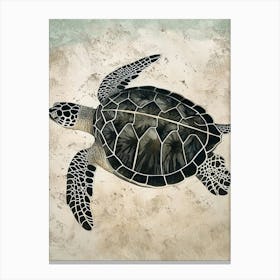Sea Turtle On The Ocean Floor Textured Illustration 3 Canvas Print