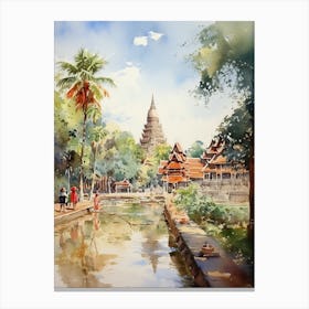 Suan Nong Nooch Garden Thailand Watercolour 7 Canvas Print