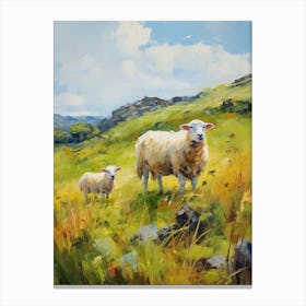 Sheep & Lamb In The Green Grass Of The Scottish Highlands 2 Canvas Print