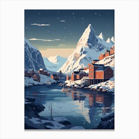 Winter Travel Night Illustration Lofoten Islands Norway 1 Canvas Print
