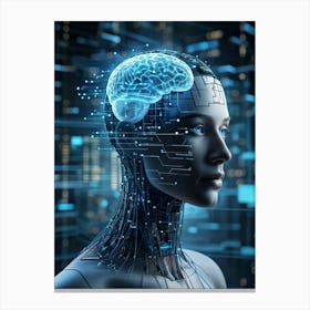 Abstract Head Of A Cyborg With A Highly Detailed Geometric Brain Profile Connected To A Futuristic (3) Canvas Print