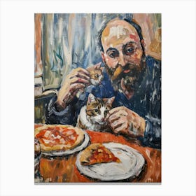 Portrait Of A Man With Cats Eating Pizza 3 Canvas Print