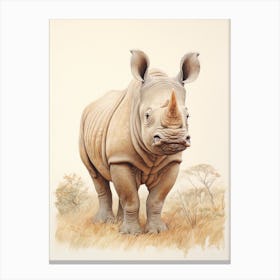 Rhino In The Savannah Landscape 2 Canvas Print