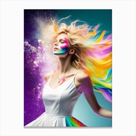 Beautiful Young Woman With Colorful Hair Canvas Print