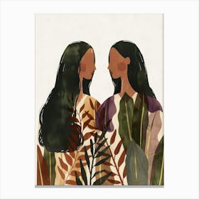 Two Women With Leaves Canvas Print