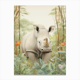Rhino Under The Tree Vintage Illustration 4 Canvas Print
