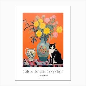 Cats & Flowers Collection Carnation Flower Vase And A Cat, A Painting In The Style Of Matisse 1 Canvas Print