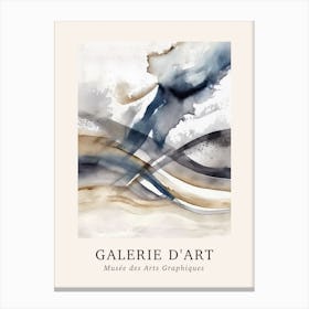 Galerie D'Art Abstract Watercolour Marble Blue And Grey 3 Canvas Print