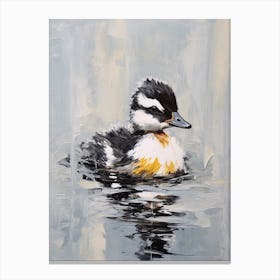 Black & White Painting Of Duckling Gliding Along The Pond 3 Canvas Print