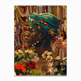African Pattern Headscarf Floral Portrait Canvas Print