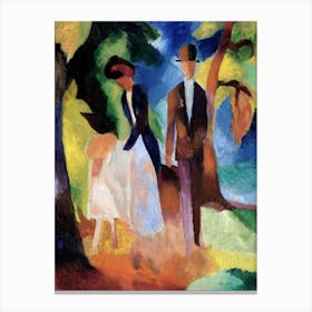 People By A Blue Lake; August Macke Canvas Print