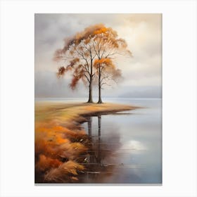 Two Trees By The Lake . 2 Canvas Print