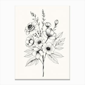 Black And White Drawing Of Flowers 1 Canvas Print